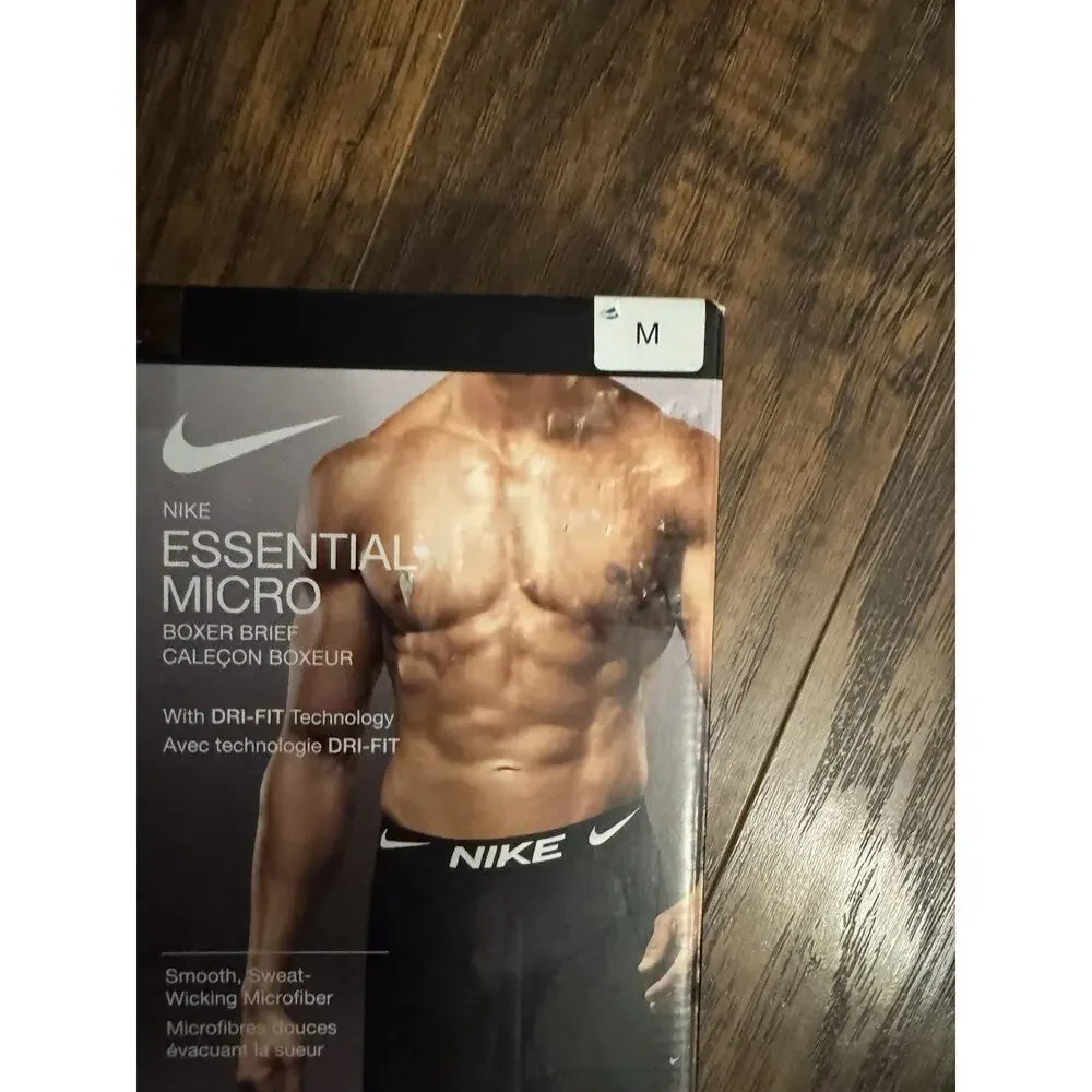 Nike 3 Pack Essential Micro Boxer Briefs Men Sz M Waist 32-34” Dri-Fit Polyester